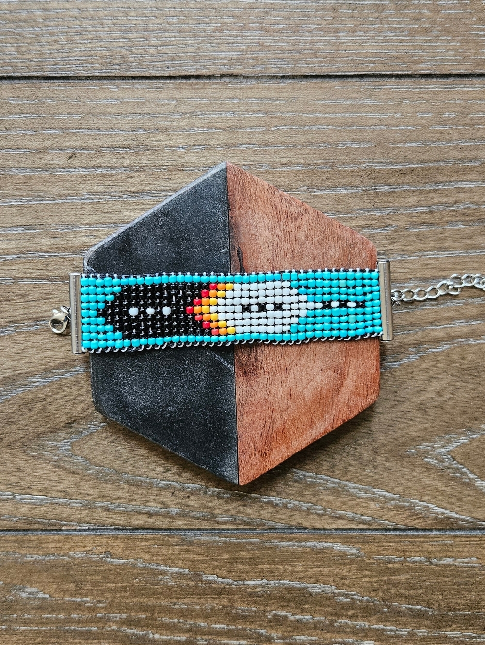 Handmade Turquoise Native-Inspired Bracelet - Warrior Feather